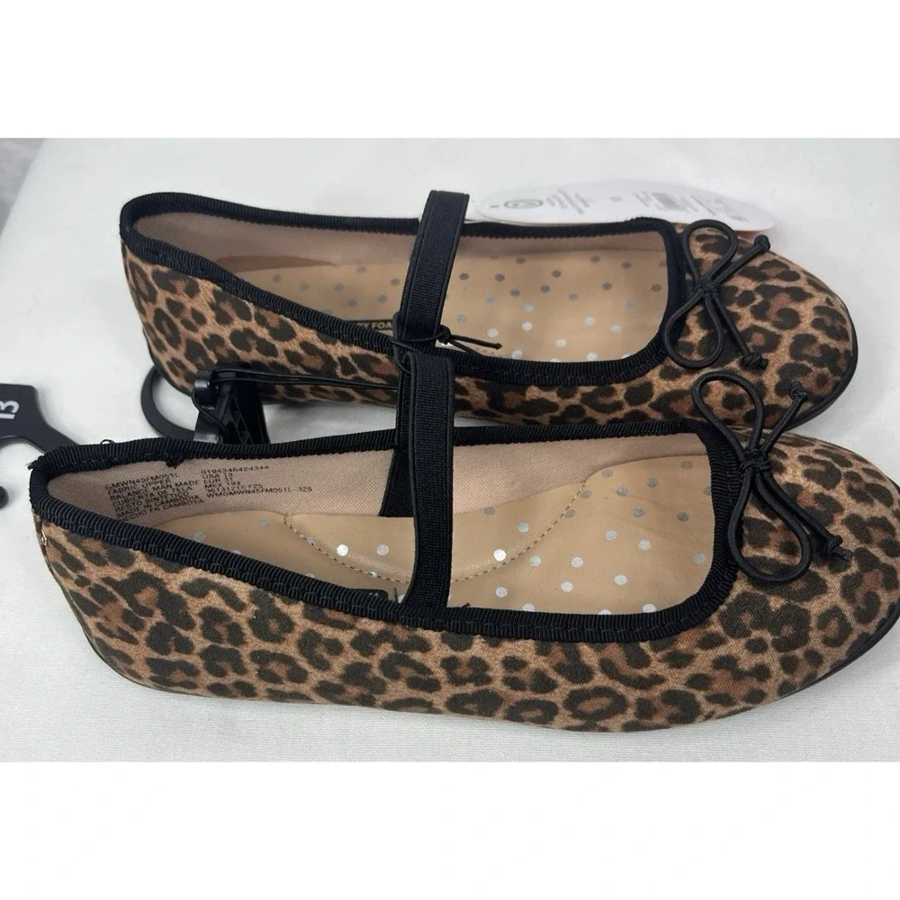 Wonder Nation Girls Bow Ballet Flat Shoe Memory Foam Cheetah Size 11 NEW